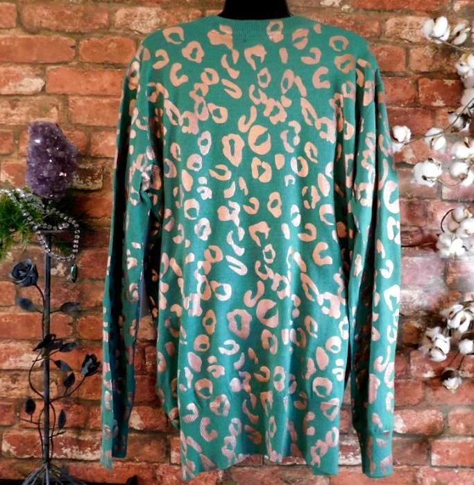 SWEATER GREEN ROSE GOLD LEOPARD PRINT