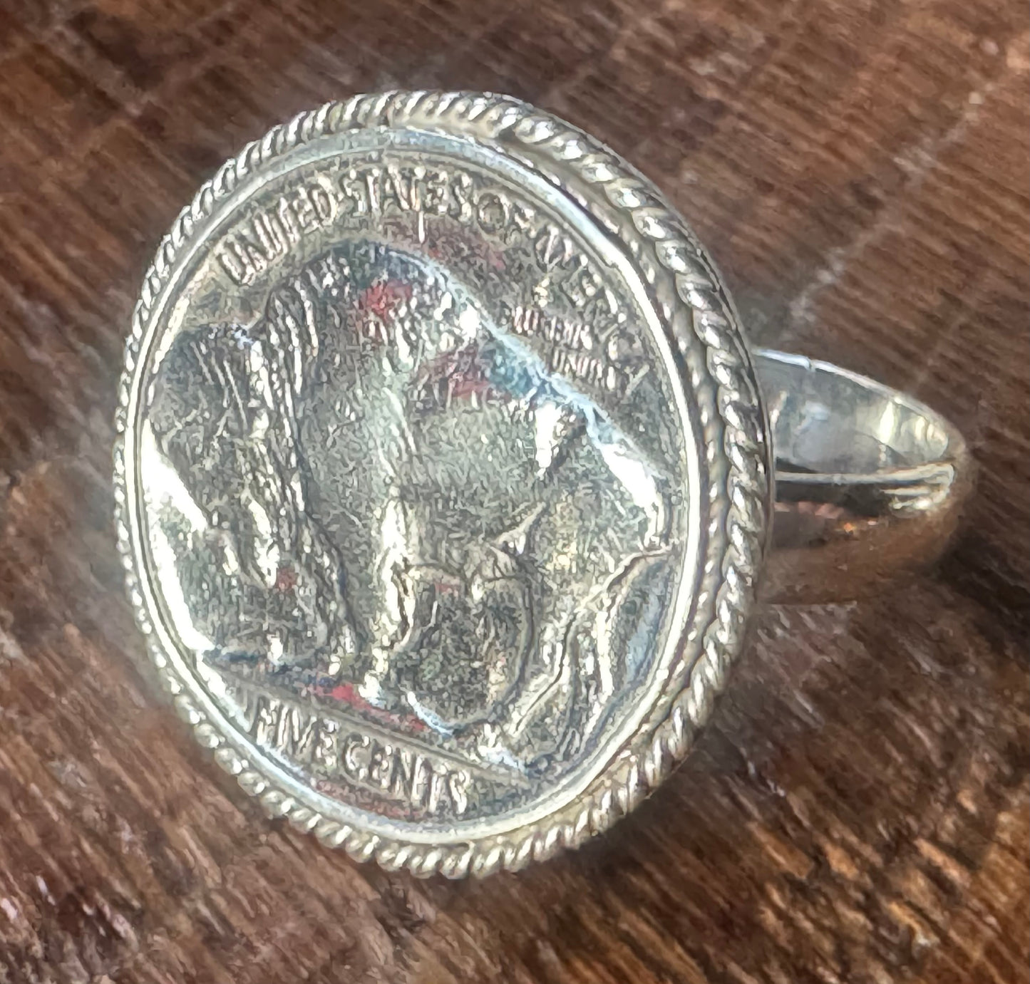 Buffalo nickel ring, sterling silver