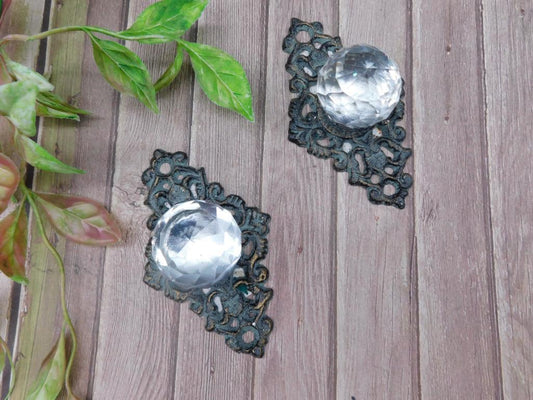 Set of Two Crystal and Metal Decorative Knobs