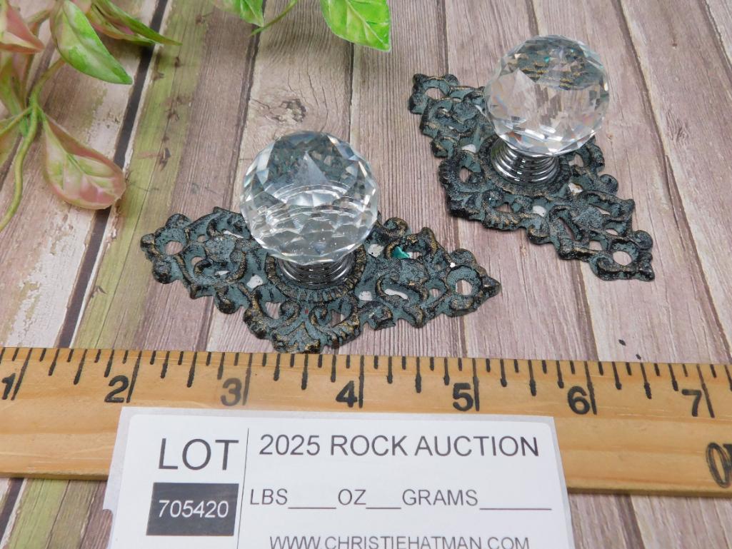 Set of Two Crystal and Metal Decorative Knobs