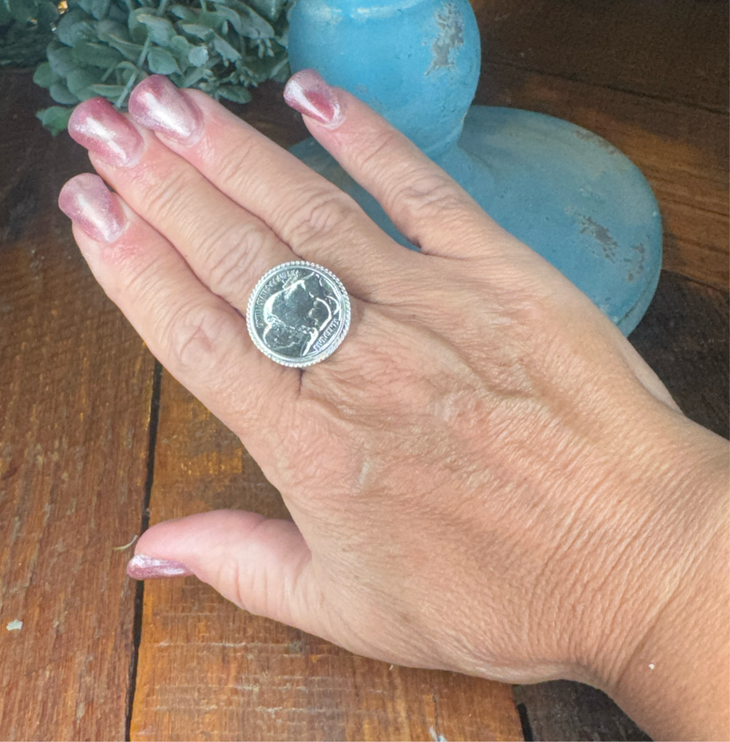 Buffalo nickel ring, sterling silver