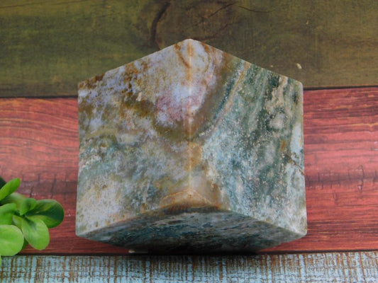 OCEAN JASPER BALANCING CUBE ROCK STONE LAPIDARY SPECIMEN