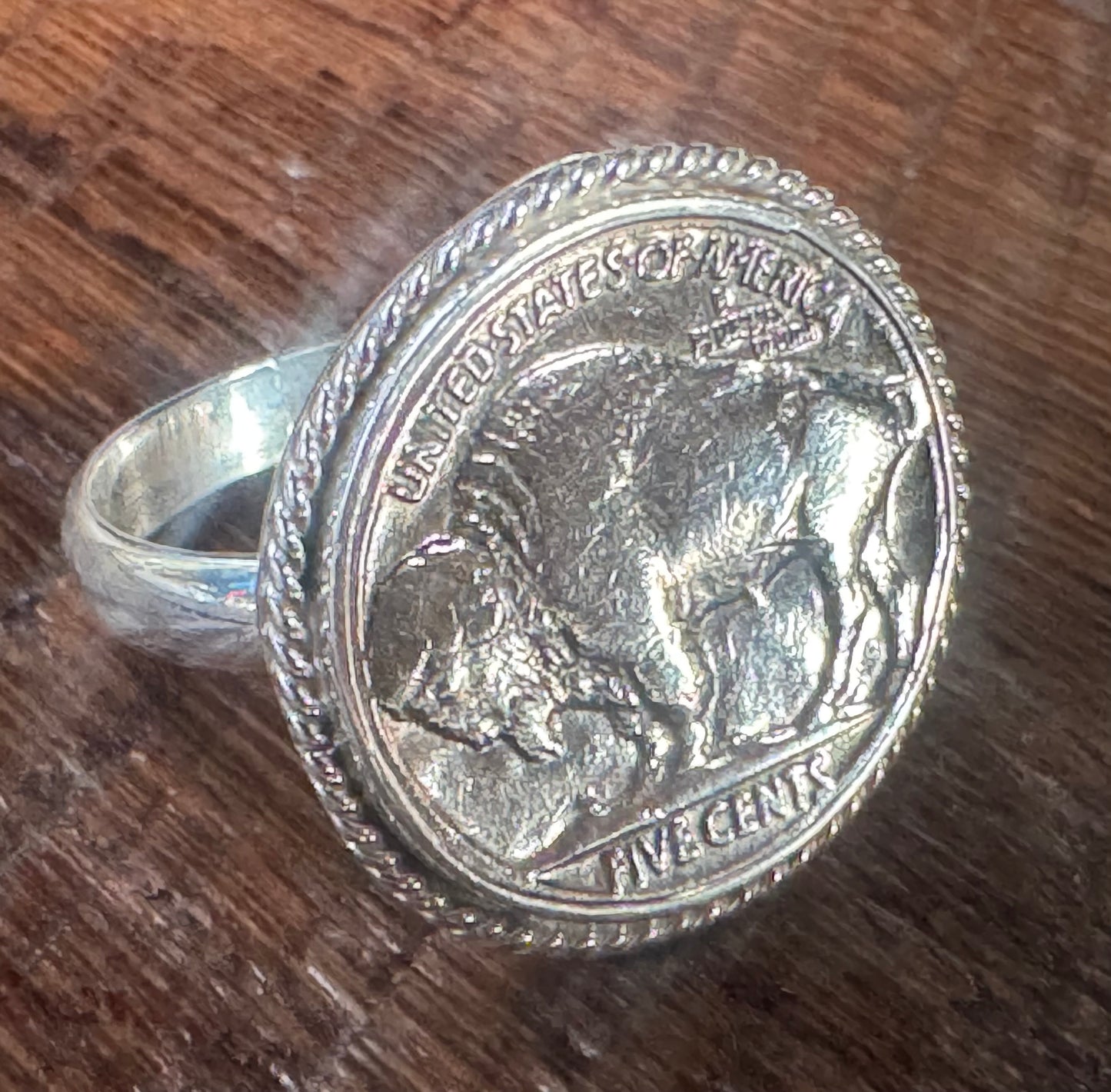 Buffalo nickel ring, sterling silver