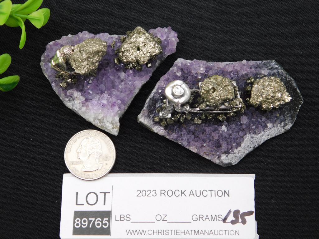 PYRITE MINERS ON AMETHYST ROCK STONE LAPIDARY SPECIMEN