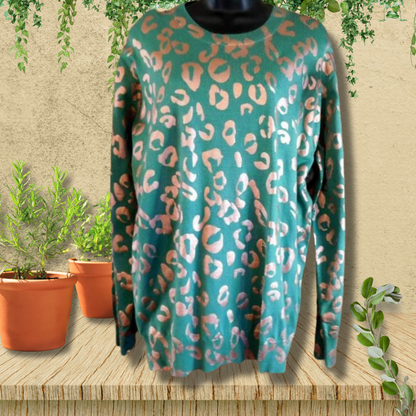 SWEATER GREEN ROSE GOLD LEOPARD PRINT